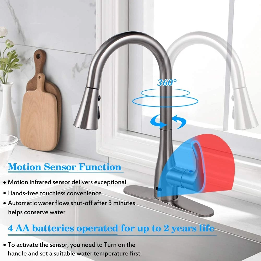 Pull out Single Handle Lever Automatic Touchless Touch Free No-Touch Motion Sensor Brass Body Bathroom Bidet Kitchen Sink Wash Basin Water Mixer Tap Faucet