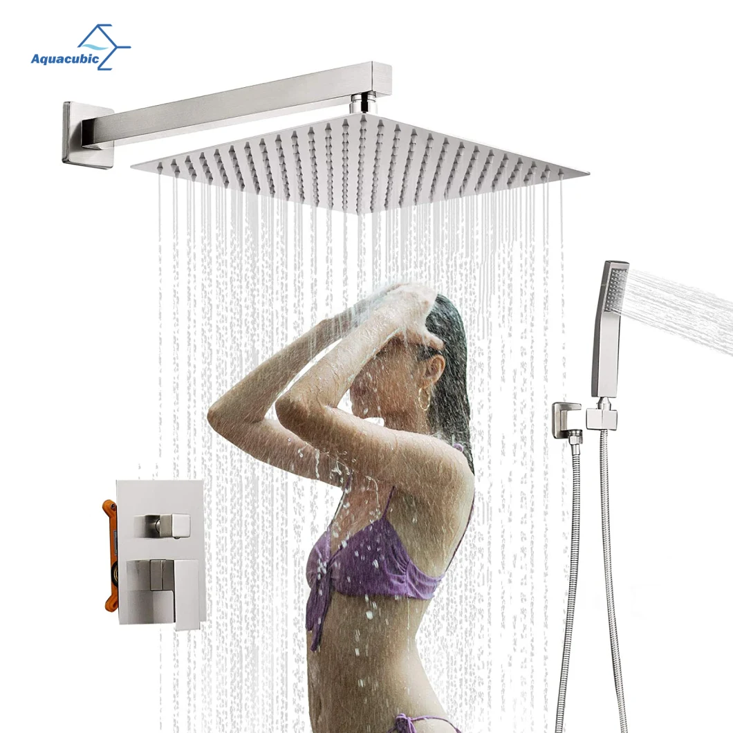 Wholesale Bathroom Single Lever Brushed Nickel Bath Thermostatic Diverter Square Concealed Shower Faucet Mixer