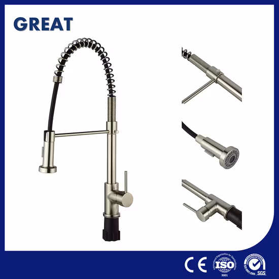 Torneira de pia de cozinha grande OEM personalizada China Torneira de cozinha de latão de alça única de alta qualidade atacado Gl1391n40 35 mm torneira de cozinha de mola de níquel Fabricantes