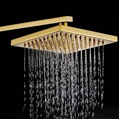 Chuveiro de luxo quadrado banhado a ouro de 8 polegadas com efeito de chuva